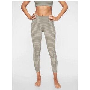 ATHLETA Salutation 209905 Gray Striped High Rise Pull On Tight 7/8 Leggings Sz S